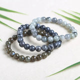 Natural Labradorite Stone Smooth Round Beads Bracelet Elasticity Jewelry