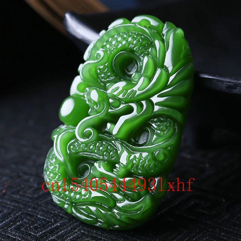 Zodiac Dragon Hetian Green Jade Pendant Necklace for Men