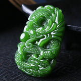 Zodiac Dragon Hetian Green Jade Pendant Necklace for Men