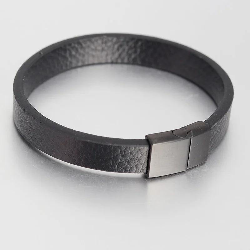 Braided Leather Bracelet Men Women Stainless Steel Magnetic Buckle