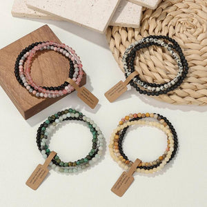 4mm Crystal Bracelet Set Healing Stone Beads Bangle for Couple