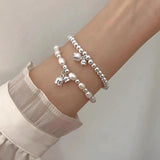 925 Silver Flower Bead Pearl Bracelet Adjustable Temperament Jewelry Gift
