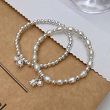 925 Silver Flower Bead Pearl Bracelet Adjustable Temperament Jewelry Gift