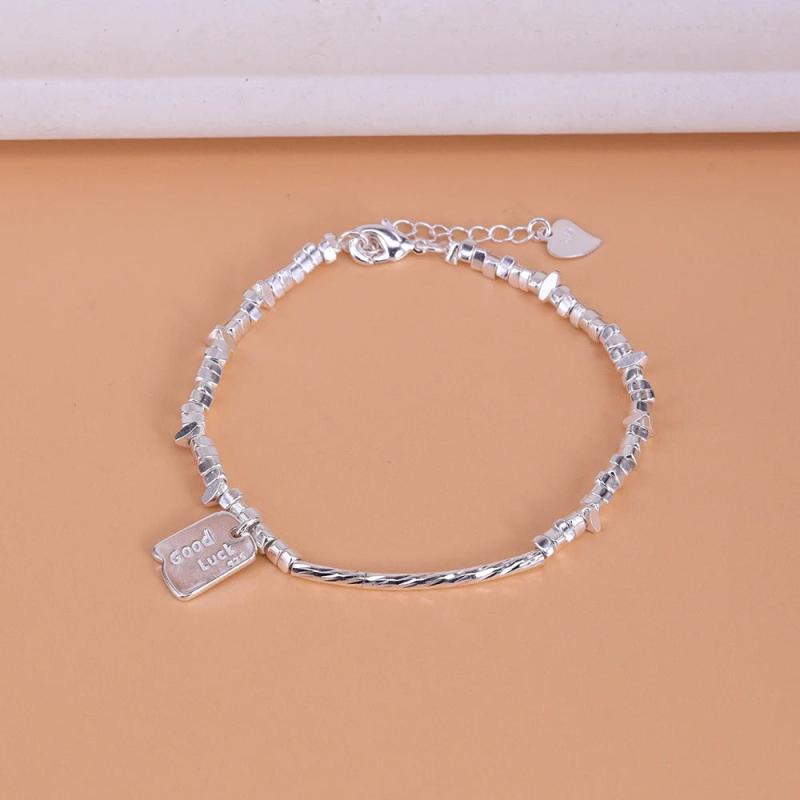 925 Silver Good Luck Tag Letter Punk Geometric Bracelet For Woman Girl