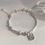 925 Silver Good Luck Tag Letter Punk Geometric Bracelet For Woman Girl
