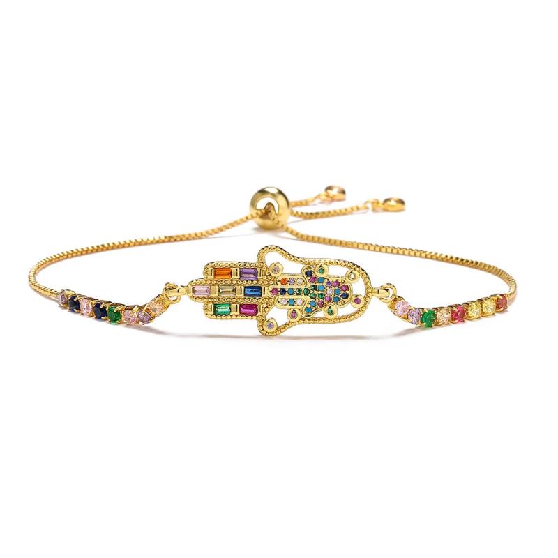 Multicolor CZ Hamsa Hand Evil Eye Charm Bracelet Women Jewelry