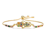 Multicolor CZ Hamsa Hand Evil Eye Charm Bracelet Women Jewelry