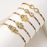Multicolor CZ Hamsa Hand Evil Eye Charm Bracelet Women Jewelry