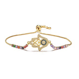 Multicolor CZ Hamsa Hand Evil Eye Charm Bracelet Women Jewelry