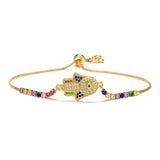 Multicolor CZ Hamsa Hand Evil Eye Charm Bracelet Women Jewelry