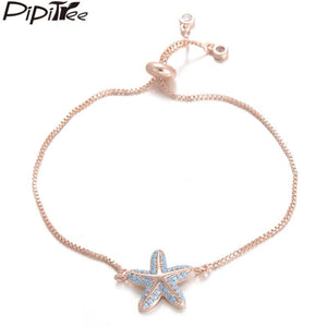 CZ Zircon Starfish Charm Bracelet Adjustable Chain Bangles