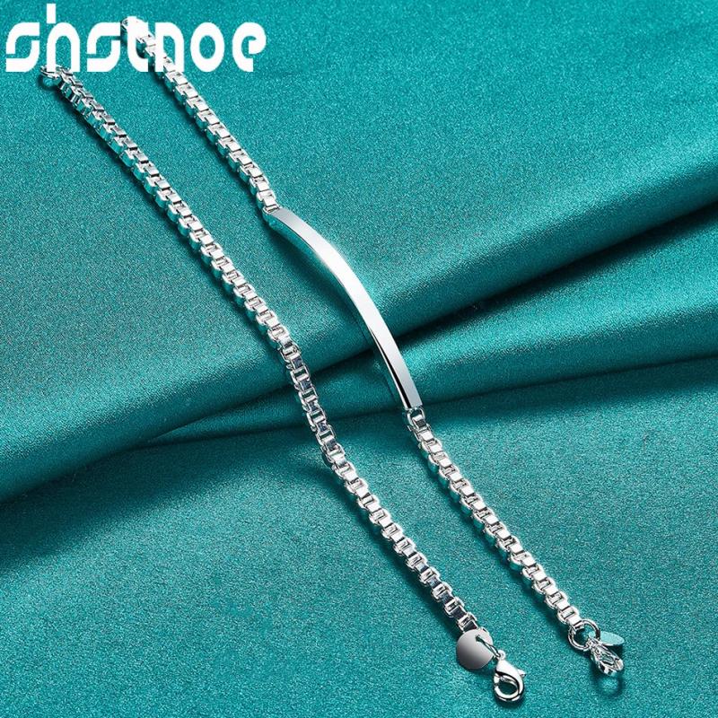 925 Sterling Silver 4mm Box Chain Bracelet Bangle Set for Wedding Party
