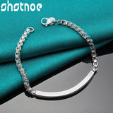 925 Sterling Silver 4mm Box Chain Bracelet Bangle Set for Wedding Party