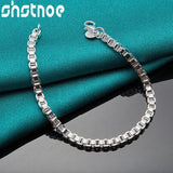 925 Sterling Silver 4mm Box Chain Bracelet Bangle Set for Wedding Party