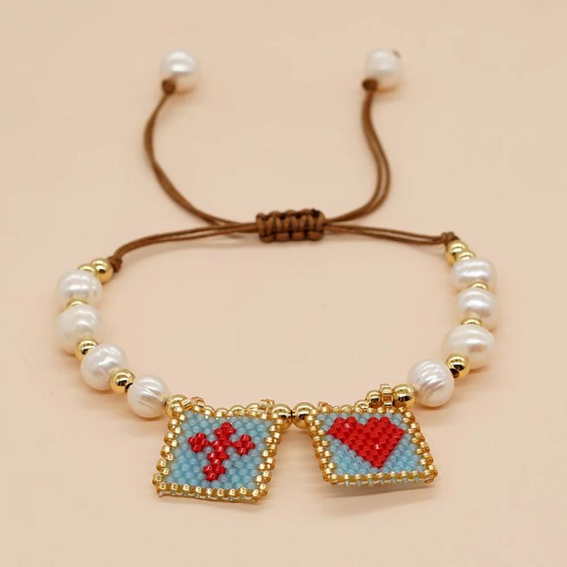 Go2boho Pearl Beaded Bracelet Ins Fashion Summer Love Heart Charm Y2K