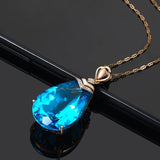 14K Rose Necklace Sapphire Pendant Women's Topaz Pendant Chalcedony Pendant