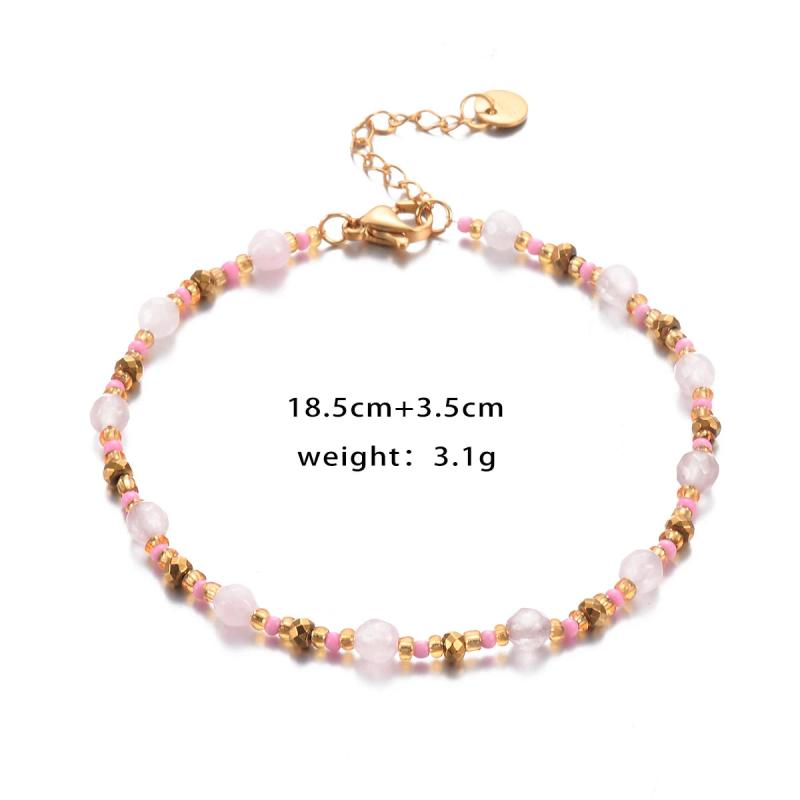 Crystal Bead Heart Bracelet Stainless Steel