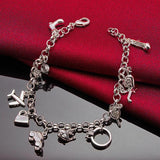 925 Silver Aircraft/cars/bells/lollipop Pendants Chain Bracelets