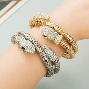 Punk Snake Wrapped Bracelet with Alloy Rhinestone