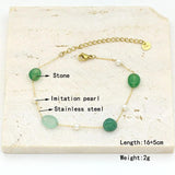 Stone Pearl String Pendant Bracelet Stainless Steel Plated Chain Female Jewelry