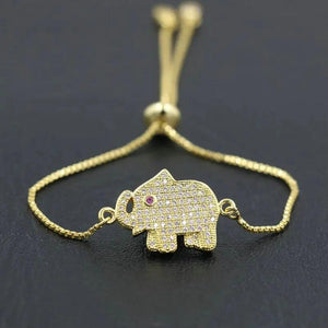 Micro Rhinestone Elephant Chain Bracelet Men Women Couples Lucky