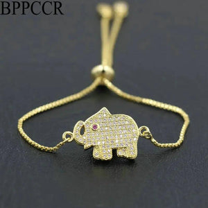Micro Rhinestone Elephant Chain Bracelet Men Women Couples Lucky