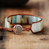 Bohemia Bracelet Amazonite Leather Wrap Stone Cuff