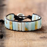 Bohemia Bracelet Amazonite Leather Wrap Stone Cuff