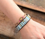 Bohemia Bracelet Amazonite Leather Wrap Stone Cuff
