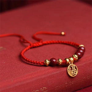 Cinnabar Beads Fu Blessing Bracelets Lucky Rope Bangles Size Adjustable