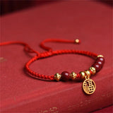 Cinnabar Beads Fu Blessing Bracelets Lucky Rope Bangles Size Adjustable