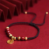 Cinnabar Beads Fu Blessing Bracelets Lucky Rope Bangles Size Adjustable