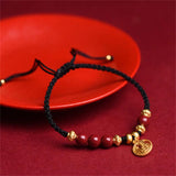 Cinnabar Beads Fu Blessing Bracelets Lucky Rope Bangles Size Adjustable