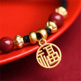 Cinnabar Beads Fu Blessing Bracelets Lucky Rope Bangles Size Adjustable