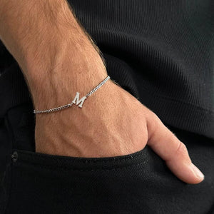 A-Z Initial Letter Bracelet Men Stainless Steel Chain Bracelet