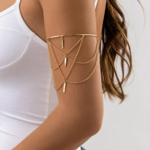 Multilayer Cross Metal Chain Arm Cuff Bracelet