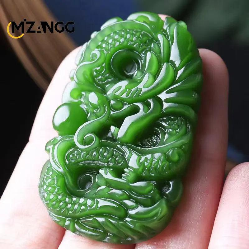 Hand-carved Natural Hetian Jade Dragon Pendant Necklace