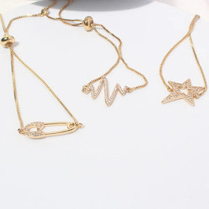KC Gold Cubic Zirconia Safety Pin Charm Bracelet