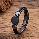 Natural Round Agates Charm Bracelet Leather Bangles Stone Jewelry