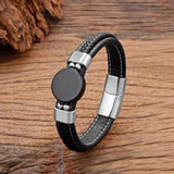 Natural Round Agates Charm Bracelet Leather Bangles Stone Jewelry