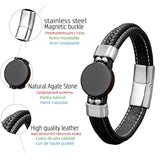 Natural Round Agates Charm Bracelet Leather Bangles Stone Jewelry