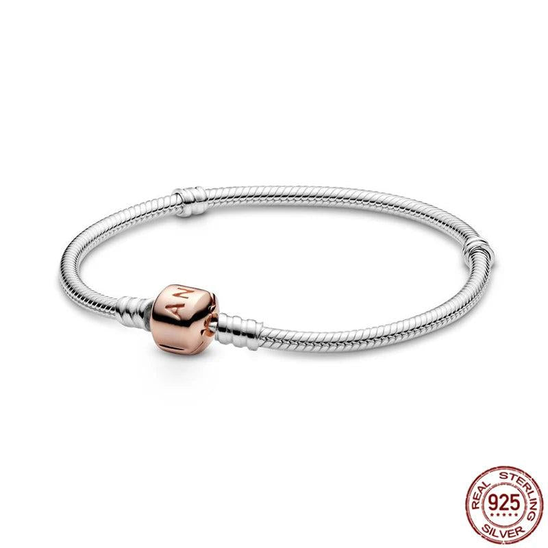 925 Silver Bracelet Bucket Buckle Charm Beaded DIY Gift