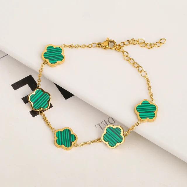 Stainless Steel Five Leaf Flower Bracelet - Girl Wedding Jewelry