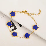 Stainless Steel Five Leaf Flower Bracelet - Girl Wedding Jewelry