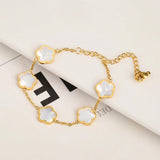 Stainless Steel Five Leaf Flower Bracelet - Girl Wedding Jewelry
