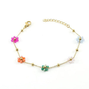 Handwoven Crystal Flower Stainless Steel Bracelet for Women