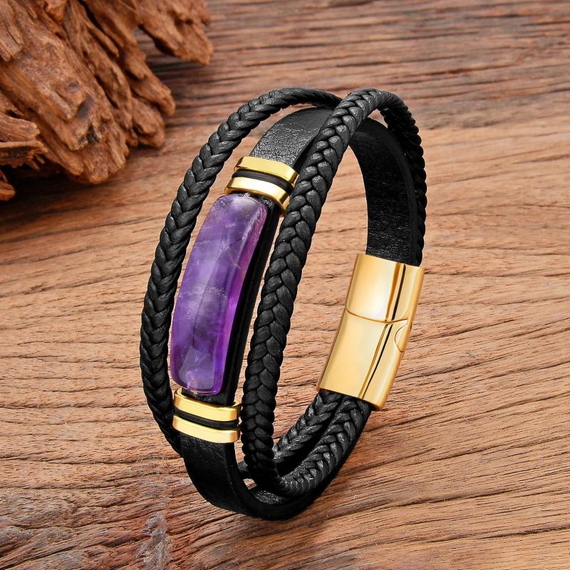 Amethystine Stone Bracelet Stainless Steel Jewelry
