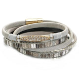 Bohemian Stripe Leather Bracelet with Natural Stone Charm