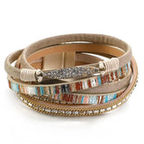 Bohemian Stripe Leather Bracelet with Natural Stone Charm