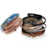 Bohemian Stripe Leather Bracelet with Natural Stone Charm